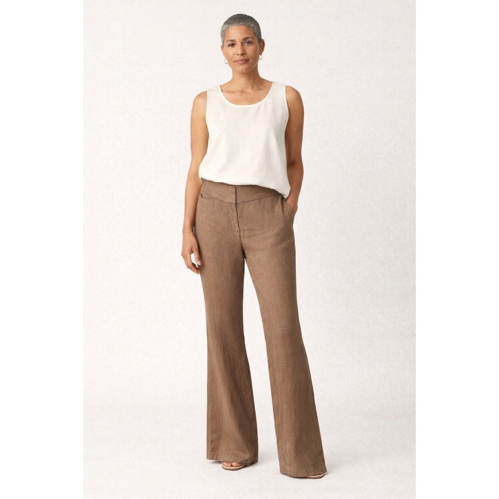 Eileen Fisher Womens Brown Linen‎ Wide Leg Trousers Career Pants Size 6